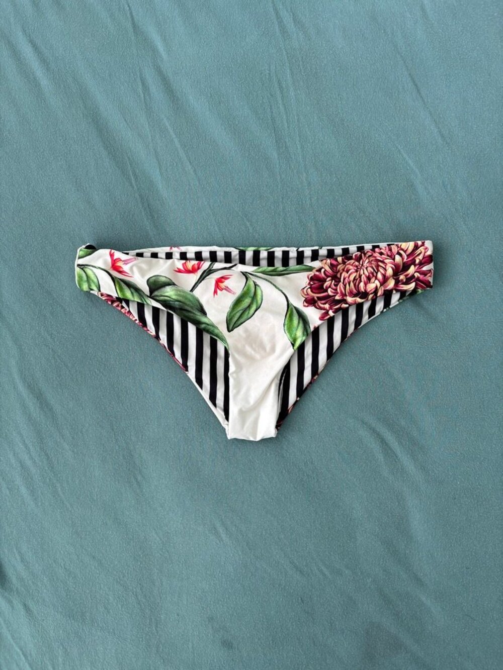 Agua Bendita Reversible Low Rise Bikini Bottom Floral Stripe Luxury Womens M